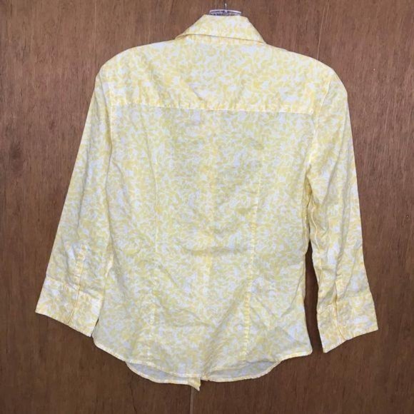 J Crew Yellow Small Leaf Print Button Up Top - Picture 2 of 12